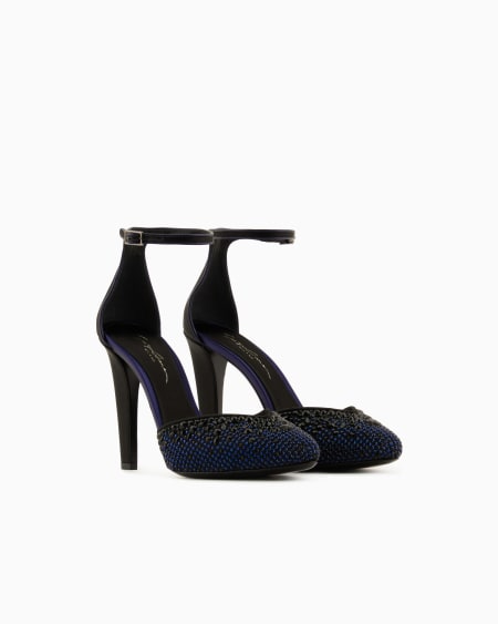 A|x Armani Exchange Satin Mesh And Rhinestone Court Shoes With Strap