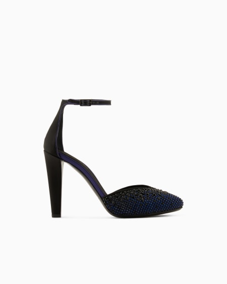 a|x armani exchange Satin mesh and rhinestone court shoes with strap