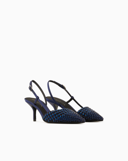 A|x Armani Exchange Satin Mesh And Rhinestone Slingbacks