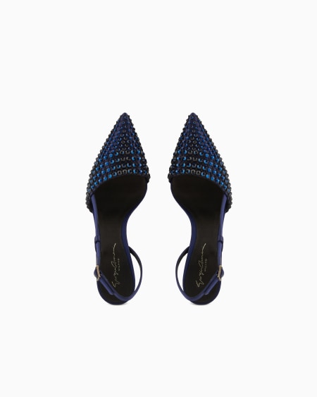 A|x Armani Exchange Satin Mesh And Rhinestone Slingbacks
