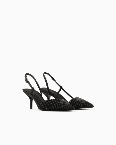 A|x Armani Exchange Satin Mesh And Rhinestone Slingbacks