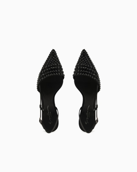 A|x Armani Exchange Satin Mesh And Rhinestone Slingbacks
