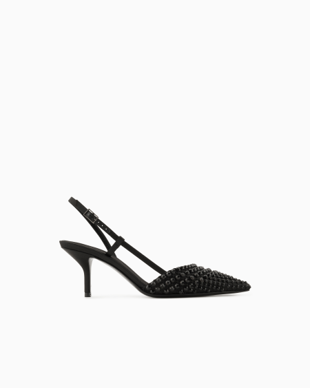 a|x armani exchange Satin mesh and rhinestone slingbacks