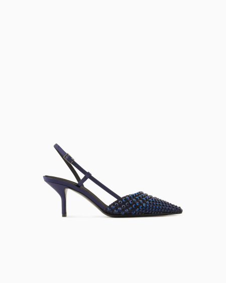 a|x armani exchange Satin mesh and rhinestone slingbacks