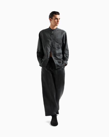 A|x Armani Exchange Shirt Jacket In Lyocell And Linen Canvas