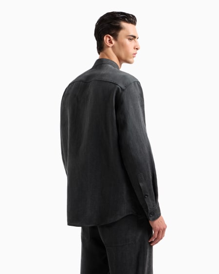 A|x Armani Exchange Shirt Jacket In Lyocell And Linen Canvas