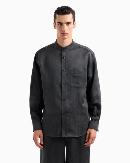 A|x Armani Exchange Shirt Jacket In Lyocell And Linen Canvas