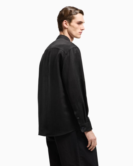 A|x Armani Exchange Shirt Jacket In Lyocell And Linen Canvas