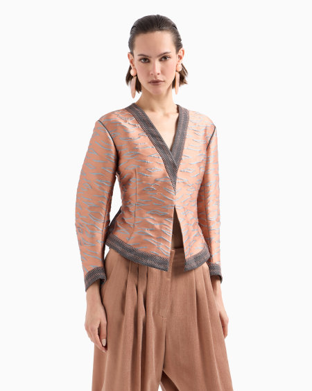 A|x Armani Exchange Short Jacket In A Jacquard Silk Blend