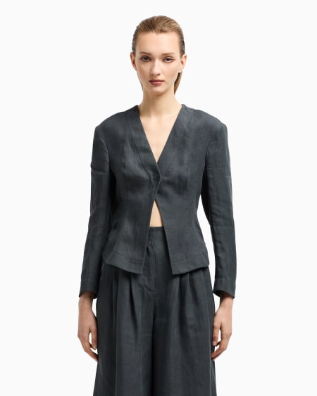 A|x Armani Exchange Short Single-breasted Linen Jacket