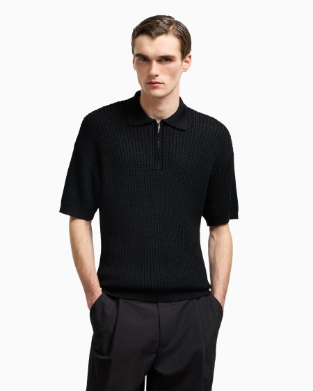 A|x Armani Exchange Short-sleeved Polo Shirt In A Ribbed Viscose Blend
