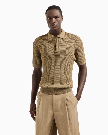 A|x Armani Exchange Short-sleeved Polo Shirt In A Ribbed Viscose Blend
