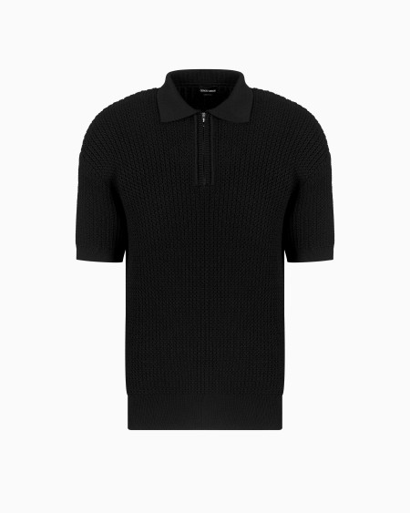 a|x armani exchange Short-sleeved polo shirt in a ribbed viscose blend