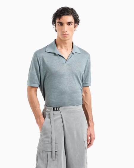 A|x Armani Exchange Short-sleeved Polo Shirt In Linen Jersey
