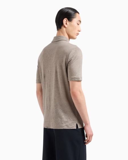 A|x Armani Exchange Short-sleeved Polo Shirt In Pure Linen Jersey