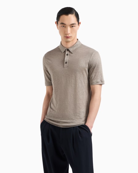 A|x Armani Exchange Short-sleeved Polo Shirt In Pure Linen Jersey