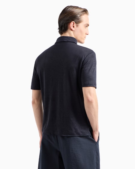 A|x Armani Exchange Short-sleeved Polo Shirt In Pure Linen Jersey