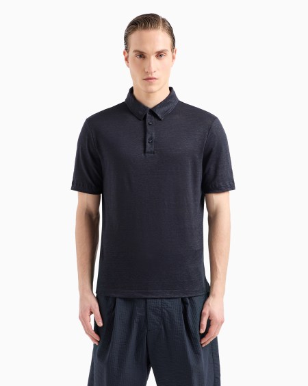 A|x Armani Exchange Short-sleeved Polo Shirt In Pure Linen Jersey