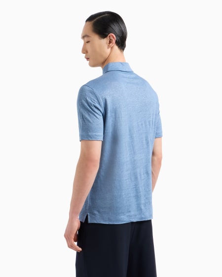 A|x Armani Exchange Short-sleeved Polo Shirt In Pure Linen Jersey