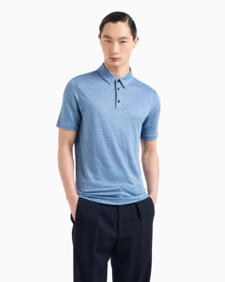 A|x Armani Exchange Short-sleeved Polo Shirt In Pure Linen Jersey