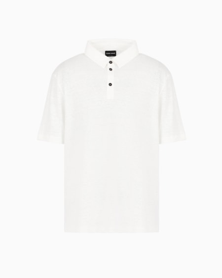 a|x armani exchange Short-sleeved polo shirt in pure linen jersey
