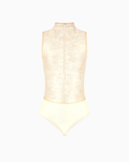a|x armani exchange Short tulle bodysuit with rhinestone embroidery