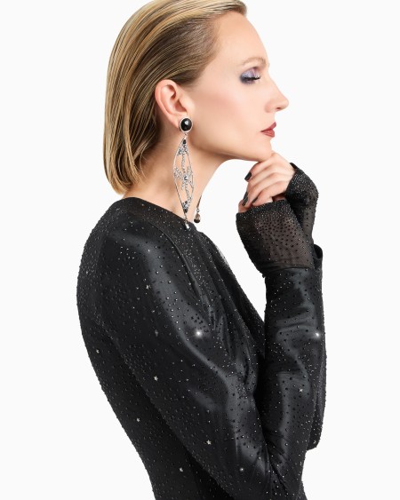 A|x Armani Exchange Short Tulle Sleeves With Rhinestone Embroidery