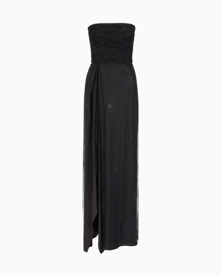 a|x armani exchange Silk blend long bustier dress with rhinestone embroidery