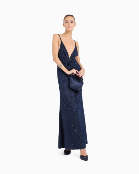A|x Armani Exchange Silk Blend Long Dress With Rhinestone Embroidery