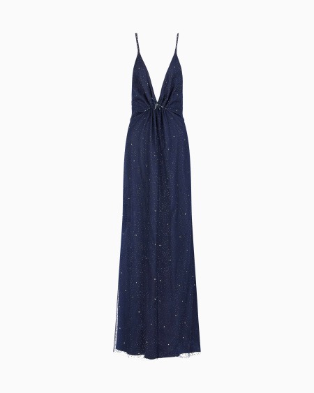 a|x armani exchange Silk blend long dress with rhinestone embroidery