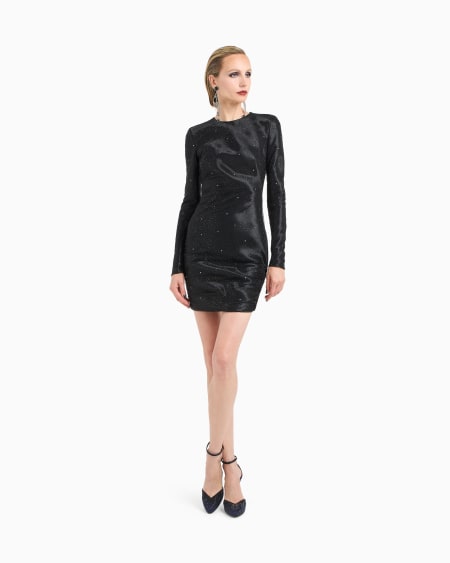 A|x Armani Exchange Silk Blend Short Dress With Rhinestone Embroidery
