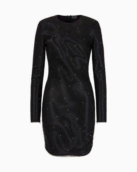 a|x armani exchange Silk blend short dress with rhinestone embroidery