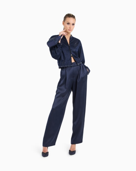 A|x Armani Exchange Silk Blouson With Rhinestone Embroidery