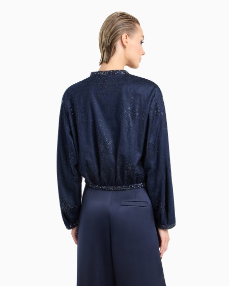 A|x Armani Exchange Silk Blouson With Rhinestone Embroidery