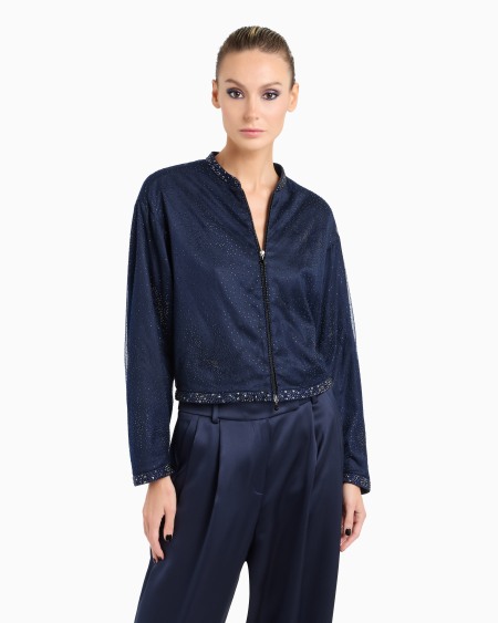 A|x Armani Exchange Silk Blouson With Rhinestone Embroidery