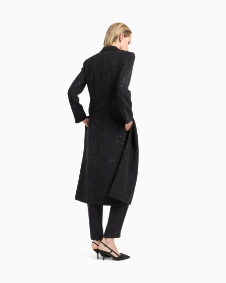 A|x Armani Exchange Silk Cady Long Coat With Glitter Motif