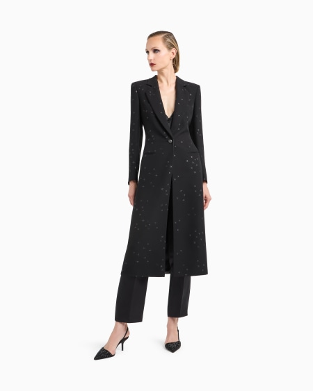 A|x Armani Exchange Silk Cady Long Coat With Glitter Motif
