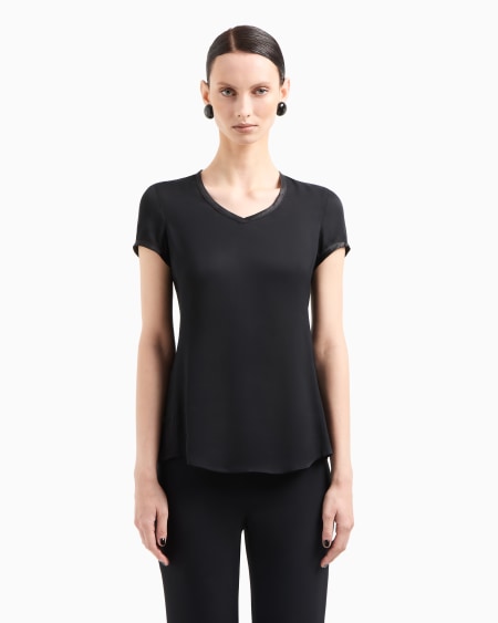 A|x Armani Exchange Silk Charmeuse Blouse With V Neckline