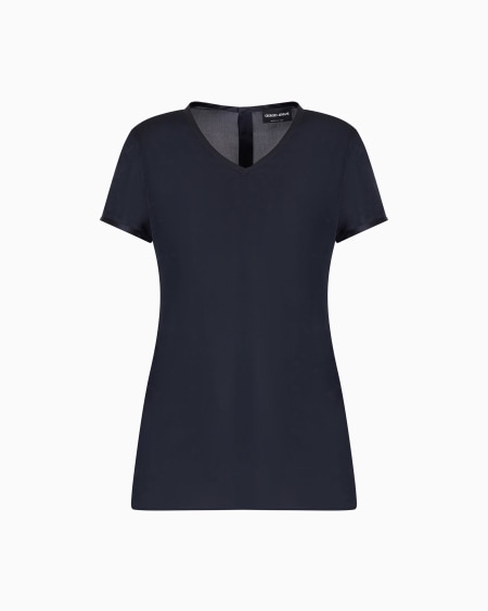 a|x armani exchange Silk charmeuse blouse with V neckline