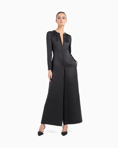 A|x Armani Exchange Silk Jumpsuit With Embroidered Details