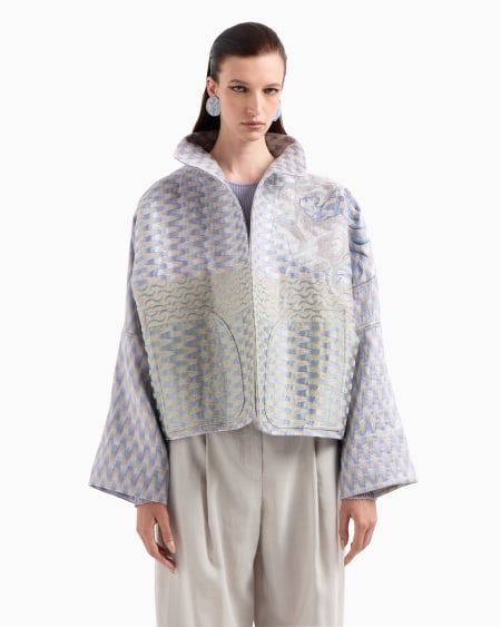 A|x Armani Exchange Silk Linen And Hemp Jacquard Pea Coat