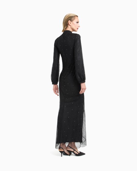 A|x Armani Exchange Silk Long Dress With Rhinestone Embroidery