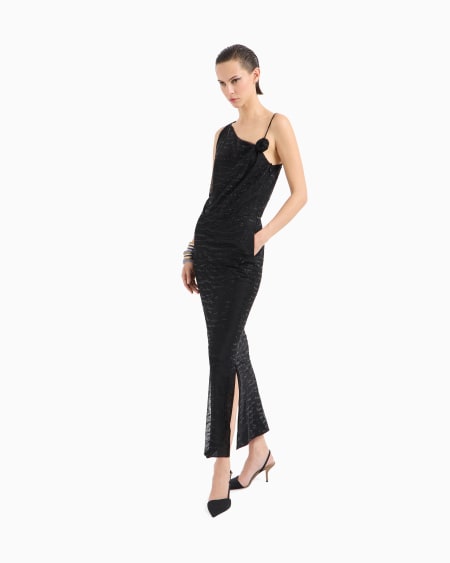 A|x Armani Exchange Silk Long Dress With Rhinestone Embroidery