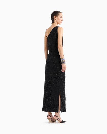 A|x Armani Exchange Silk Long Dress With Rhinestone Embroidery