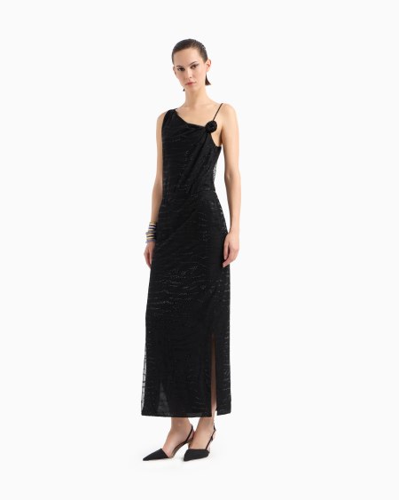 A|x Armani Exchange Silk Long Dress With Rhinestone Embroidery