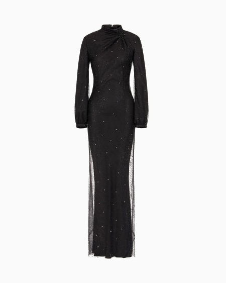 a|x armani exchange Silk long dress with rhinestone embroidery