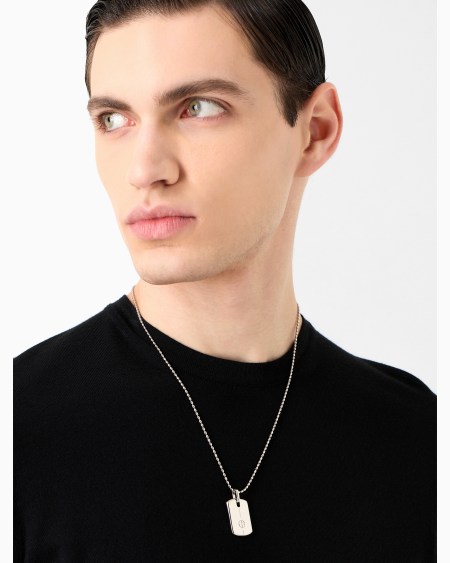 A|x Armani Exchange Silver Necklace With Logo Plate