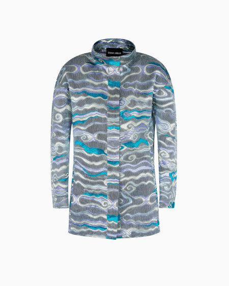 a|x armani exchange Single-breasted jacket in a fil coupé linen and silk blend