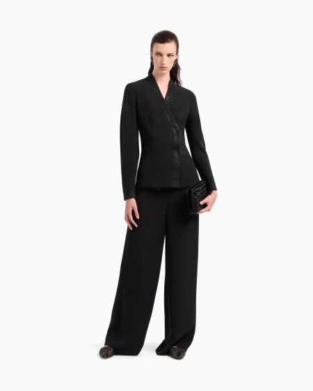 A|x Armani Exchange Single-breasted Jacket In Silk Cady With Applied Crystals