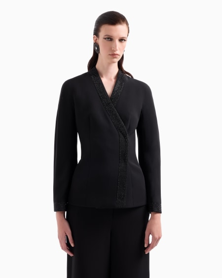 A|x Armani Exchange Single-breasted Jacket In Silk Cady With Applied Crystals
